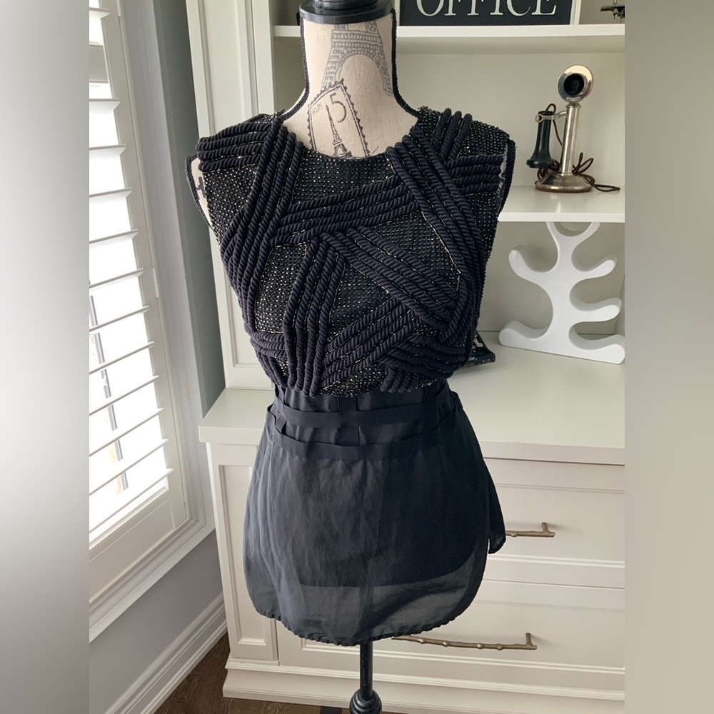 3.1 PHILLIP LIM Authentic Gold Beaded Sleeveless Black Blouse Size 6 Small Women